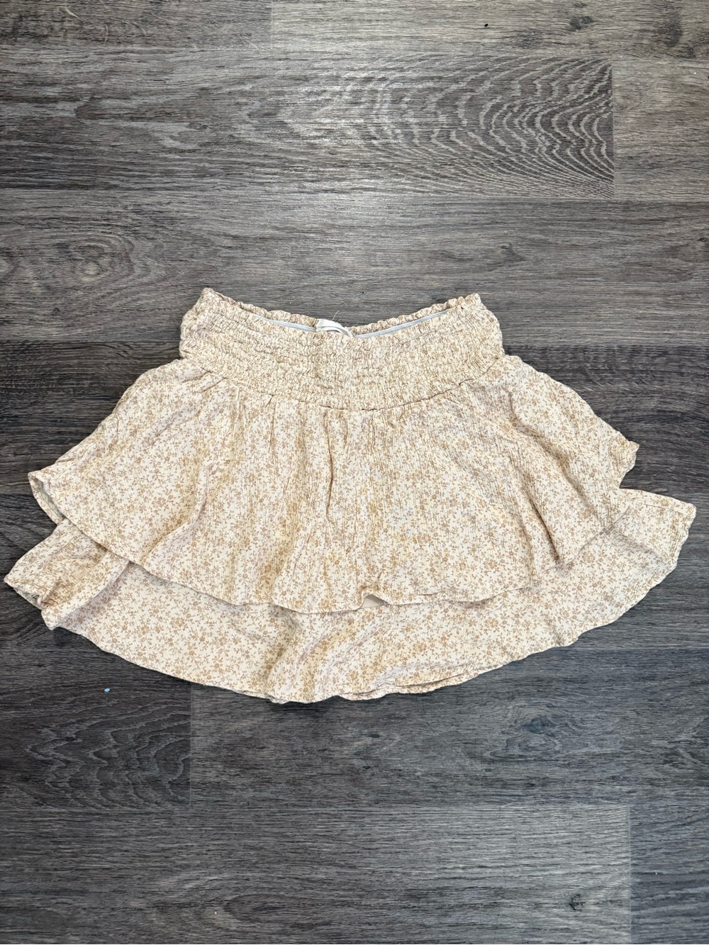 Tiered Cottagecore Floral Mini Skirt in Beige